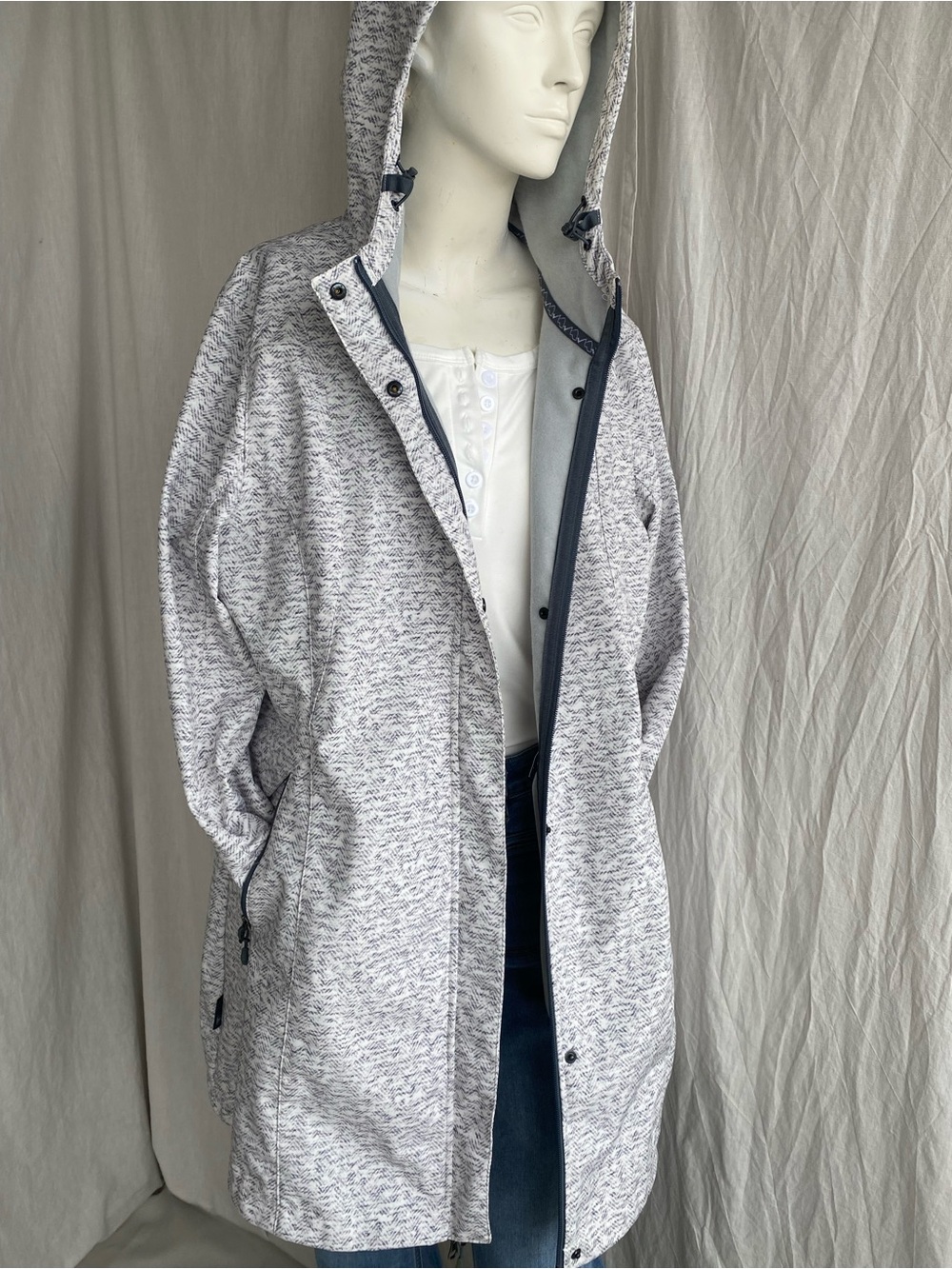WindRiver Hooded Lightweight Jacket Grey Print Zip Snap XL